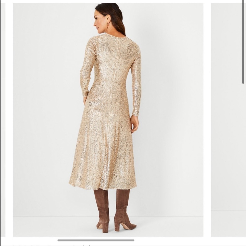 Ann Taylor Gold Sequin Long-Sleeve Midi Dress - Picture 2 of 5